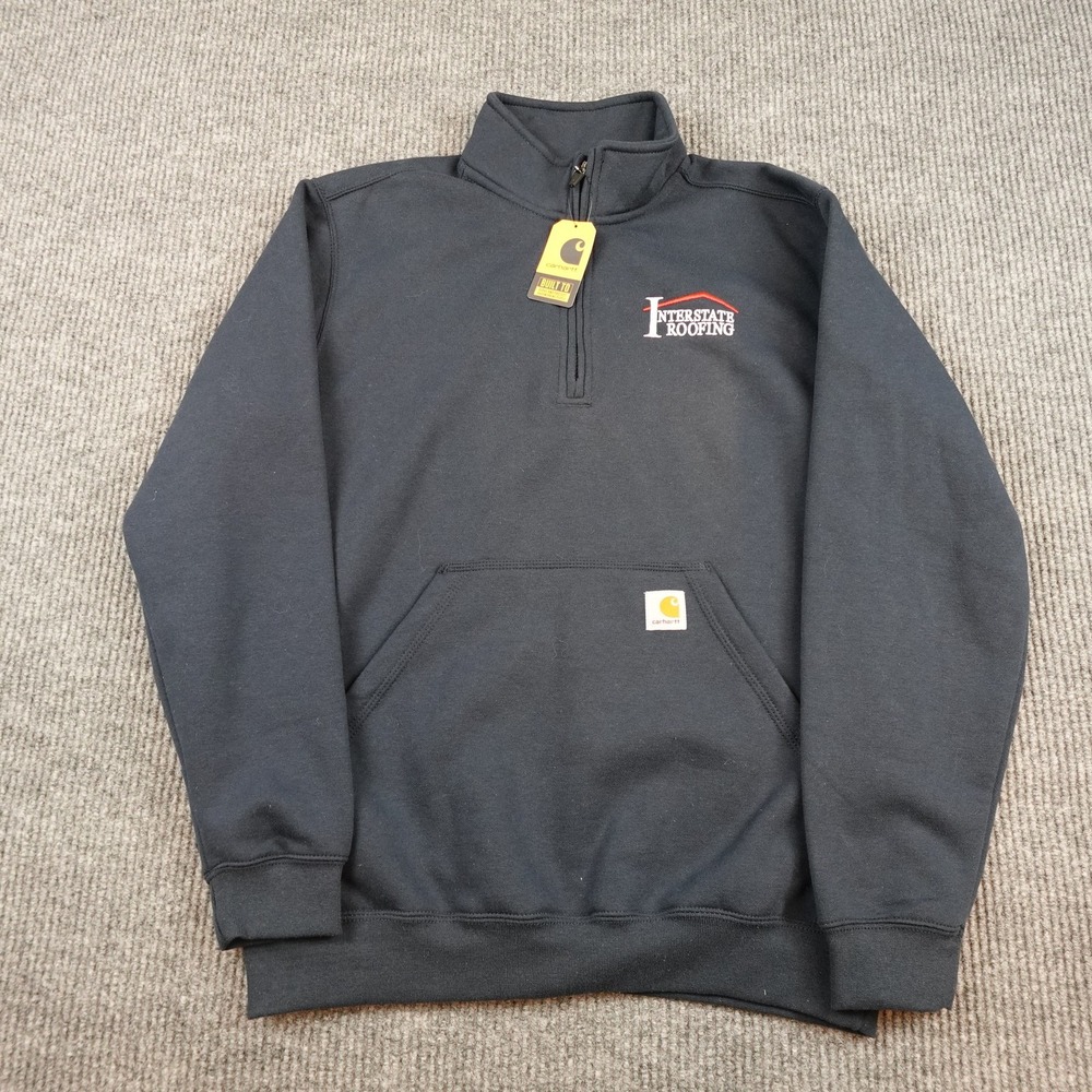 Carhartt Sweatshirt Mens Medium Black Fleece 1/4 Zip Interstate Roofing Logo
